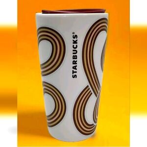 Starbucks 2024 Fall White Gold Maroon Ribbon Ceramic 12 oz Tumbler
